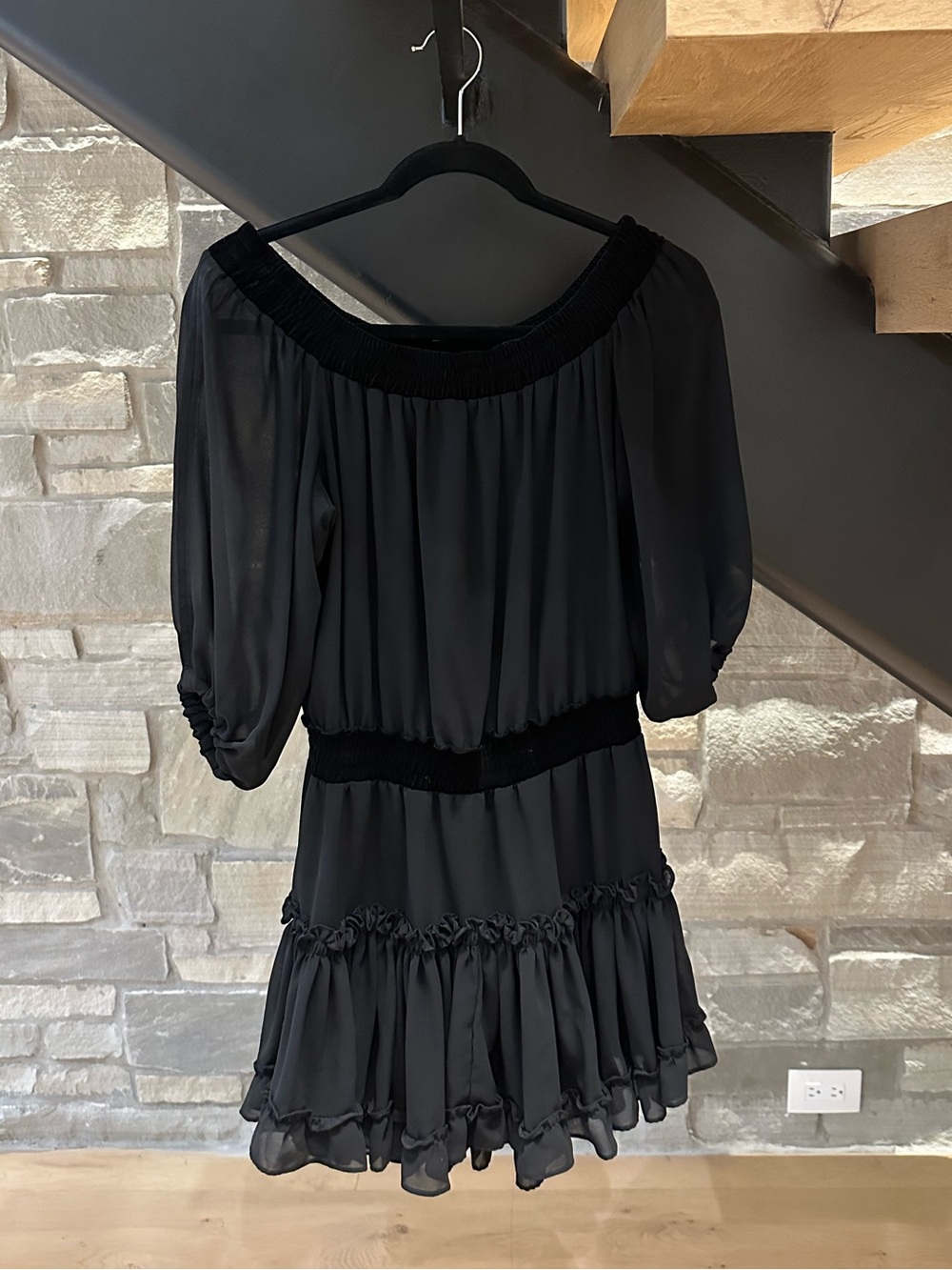 MISA Los Angeles Off-the-shoulder black dress with velvet details - S